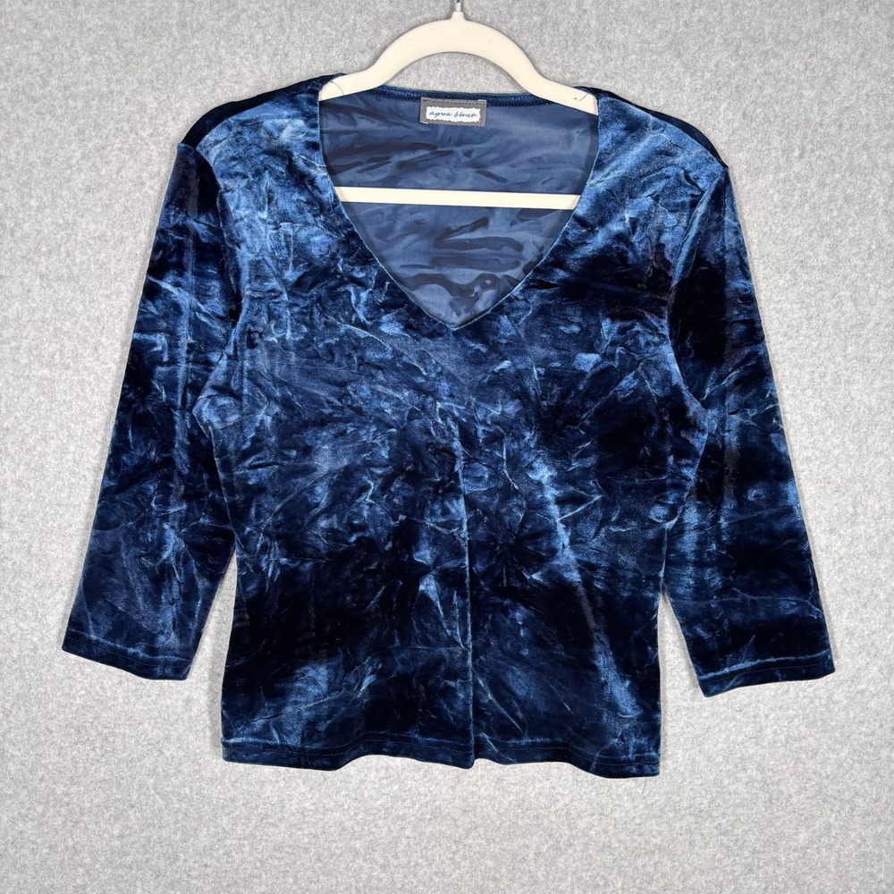 Vintage Y2K Aqua Blues Crushed Velvet Top Medium Whimsigoth Fairy Grunge Phoebe